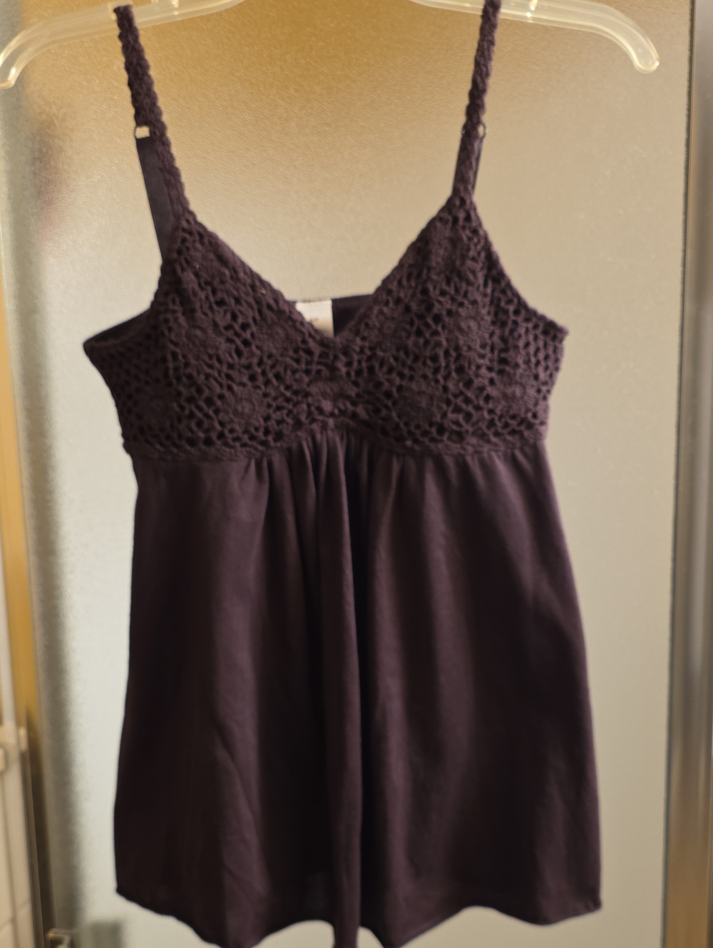 Crochet-Bust Spaghetti Strap Tank Top in Brown
